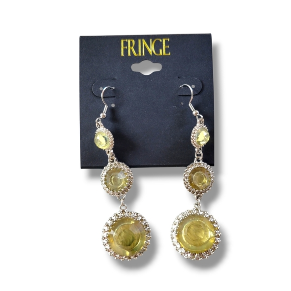 Fringe | NWT Boho Silver Tone Yellow Crystal Dangle Earrings - Picture 2 of 5